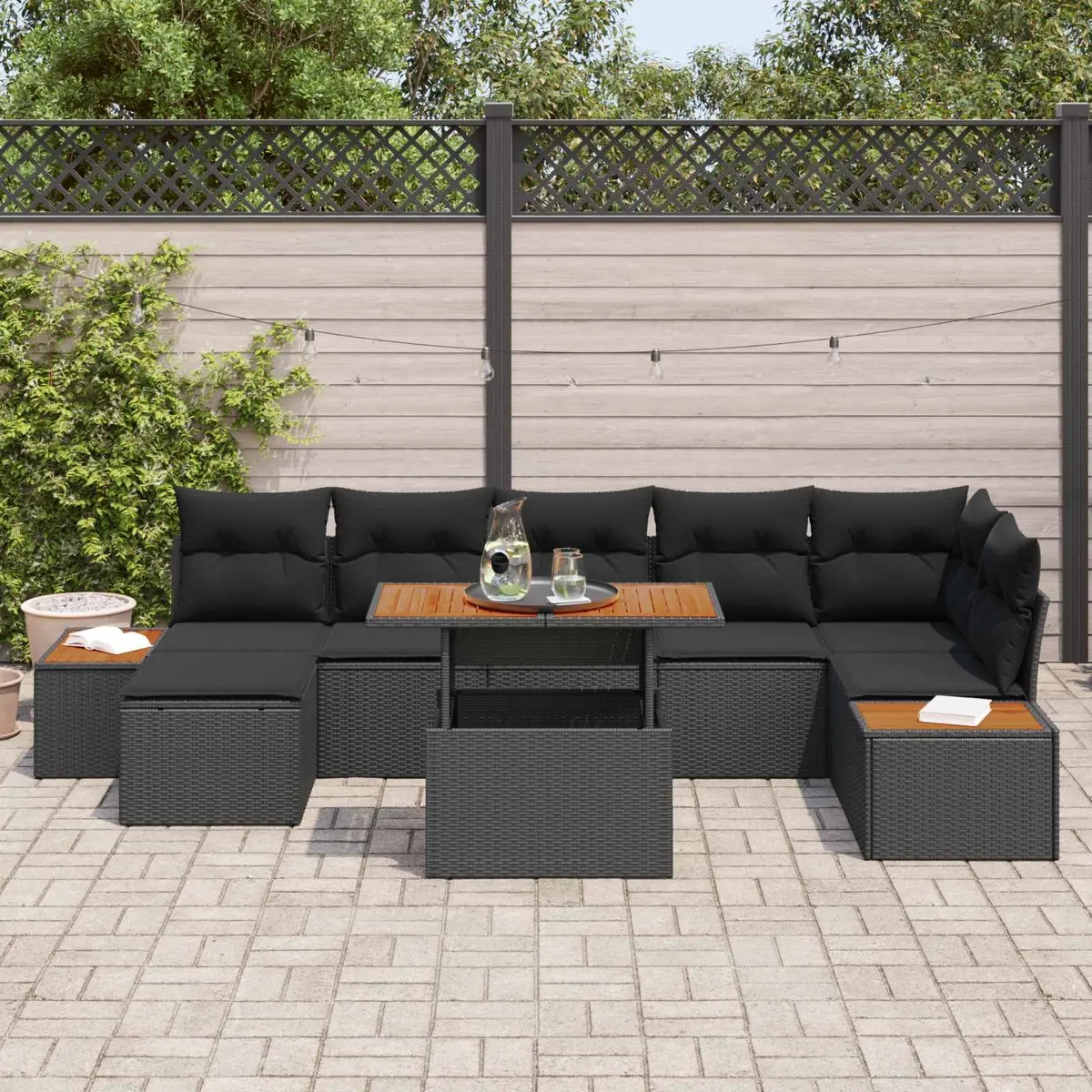 Garden Sofa Set Outdoor Furniture 8 Piece Black Poly Rattan with Storage