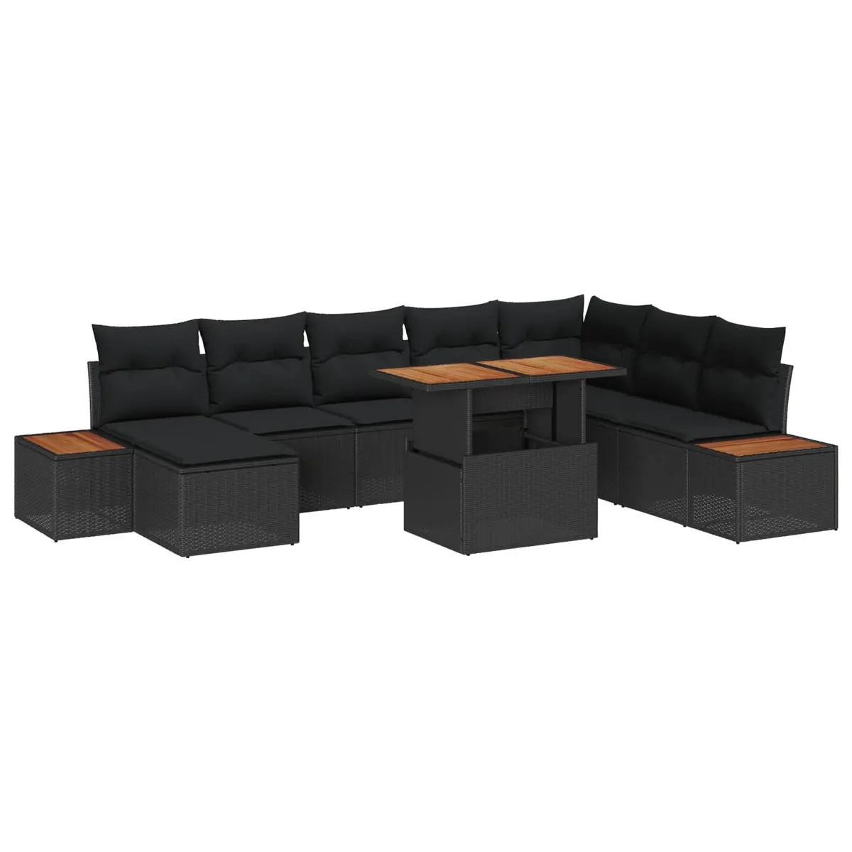 Garden Sofa Set 9 Pieces Black Poly Rattan Outdoor Furniture with Storage