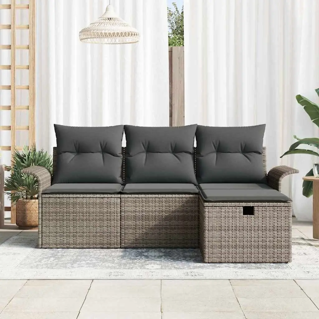 Modular Garden Sofa Set for Outdoor Use 4 Pieces Grey Poly Rattan