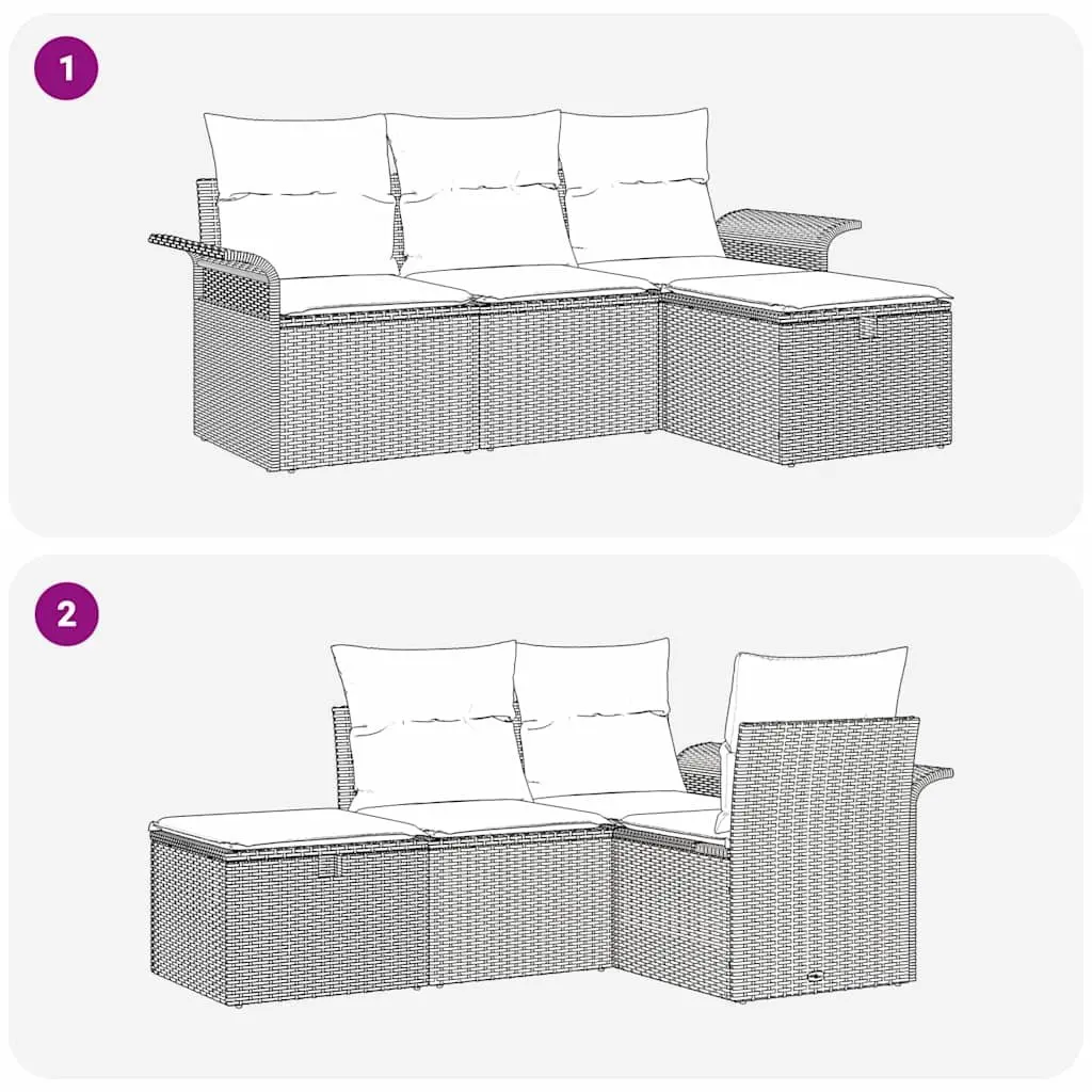Modular Garden Sofa Set for Outdoor Use 4 Pieces Grey Poly Rattan