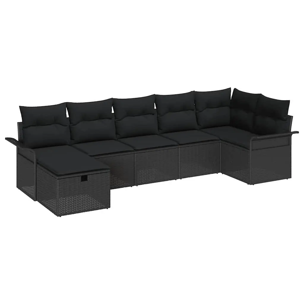 Modular Outdoor Garden Sofa Set 7 Piece Poly Rattan Black with Adjustable Table and Cushions