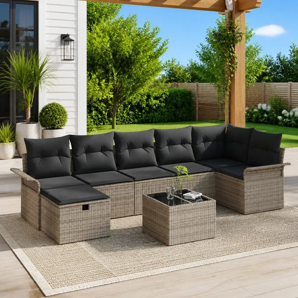 Modular Garden Sofa Set for Outdoor Use 8 Piece Grey Poly Rattan