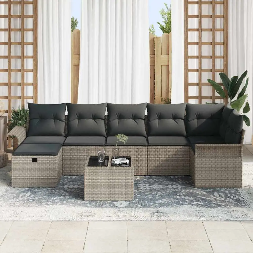 Modular Garden Sofa Set for Outdoor Use 8 Piece Grey Poly Rattan
