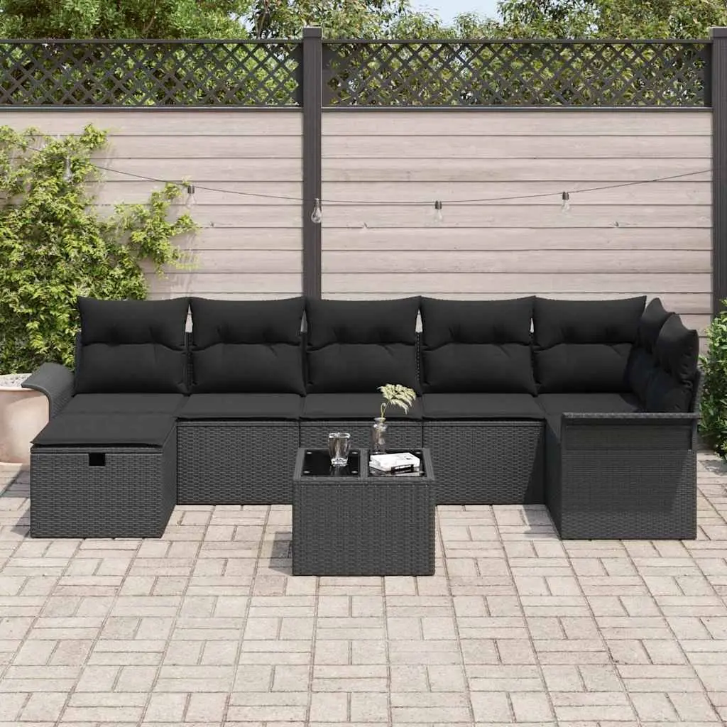 Outdoor Garden Sofa Set 8 Pieces Modular Black Poly Rattan Patio Seating Lounge