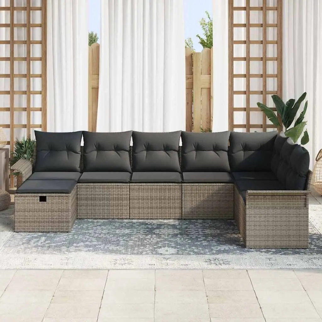 Garden Sofa Set Outdoor Modular 8 Piece Grey Poly Rattan with Cushions
