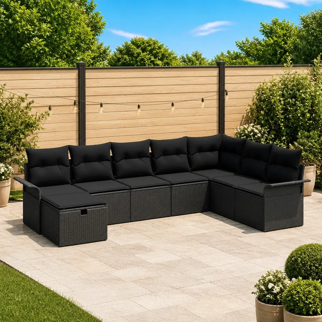 Outdoor Garden Sofa Set 8 Piece Black Poly Rattan Modular Patio Seating