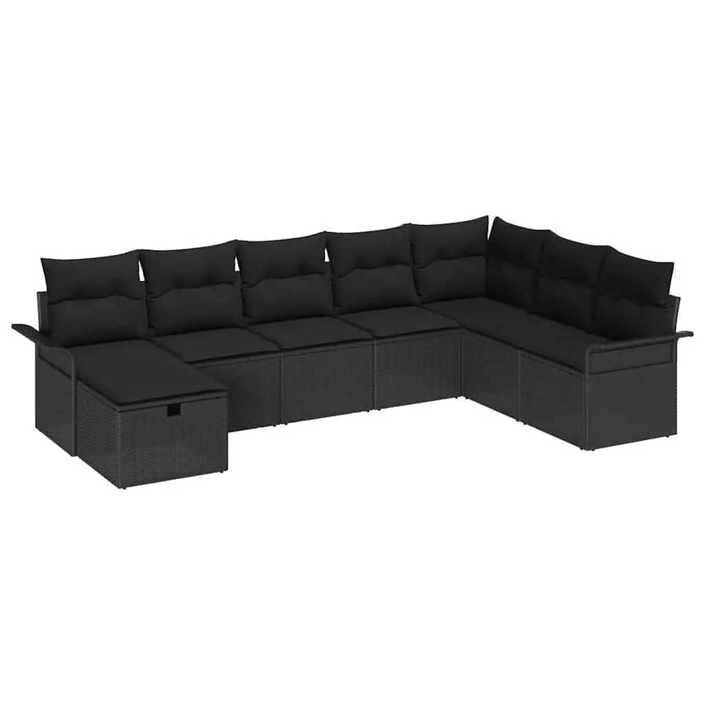 Outdoor Garden Sofa Set 8 Piece Black Poly Rattan Modular Patio Seating