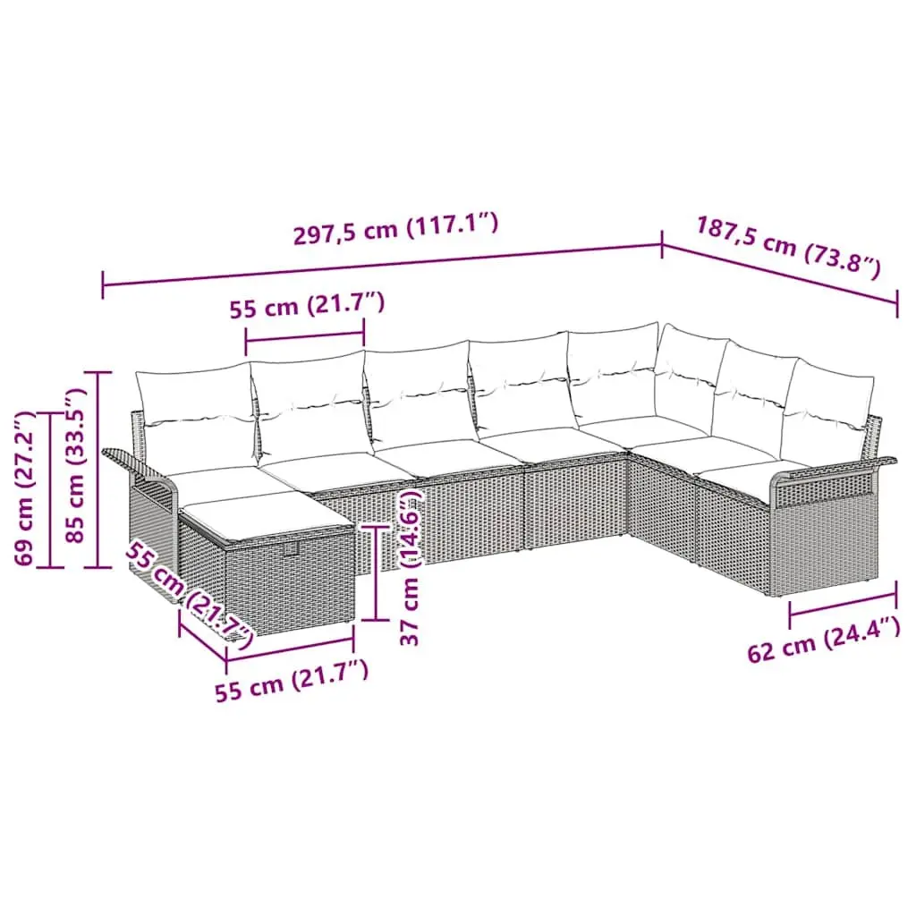 Outdoor Garden Sofa Set 8 Piece Black Poly Rattan Modular Patio Seating
