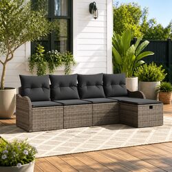 Specifications of 5 Piece Grey Poly Rattan Sofa Set