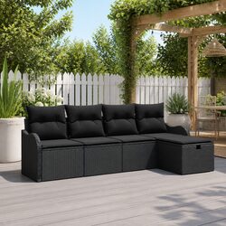 5-Piece Outdoor Sofa Set: Black Poly Rattan