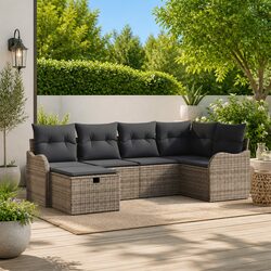 6 Piece Outdoor Garden Sofa Set: Grey Poly Rattan Build
