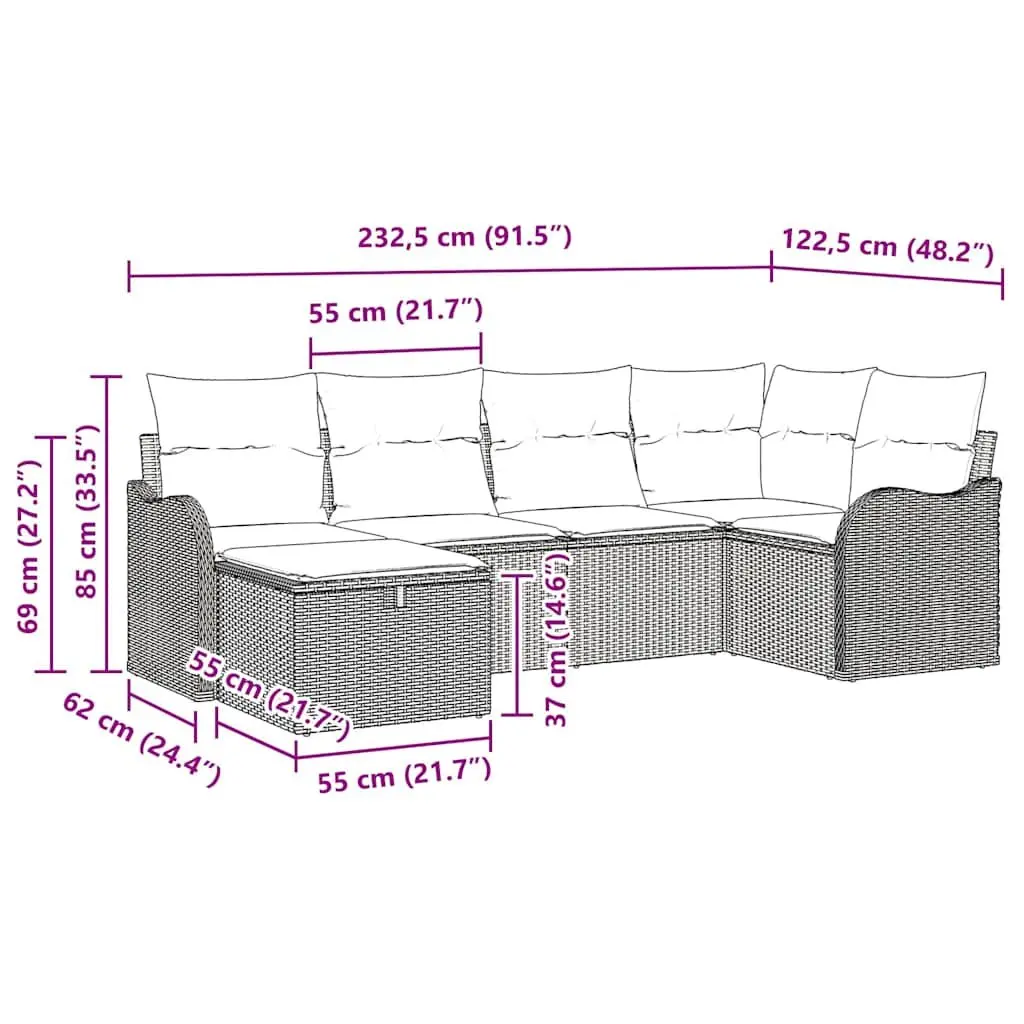 Modular Garden Sofa Set for Outdoor Use 6 Piece Black Poly Rattan