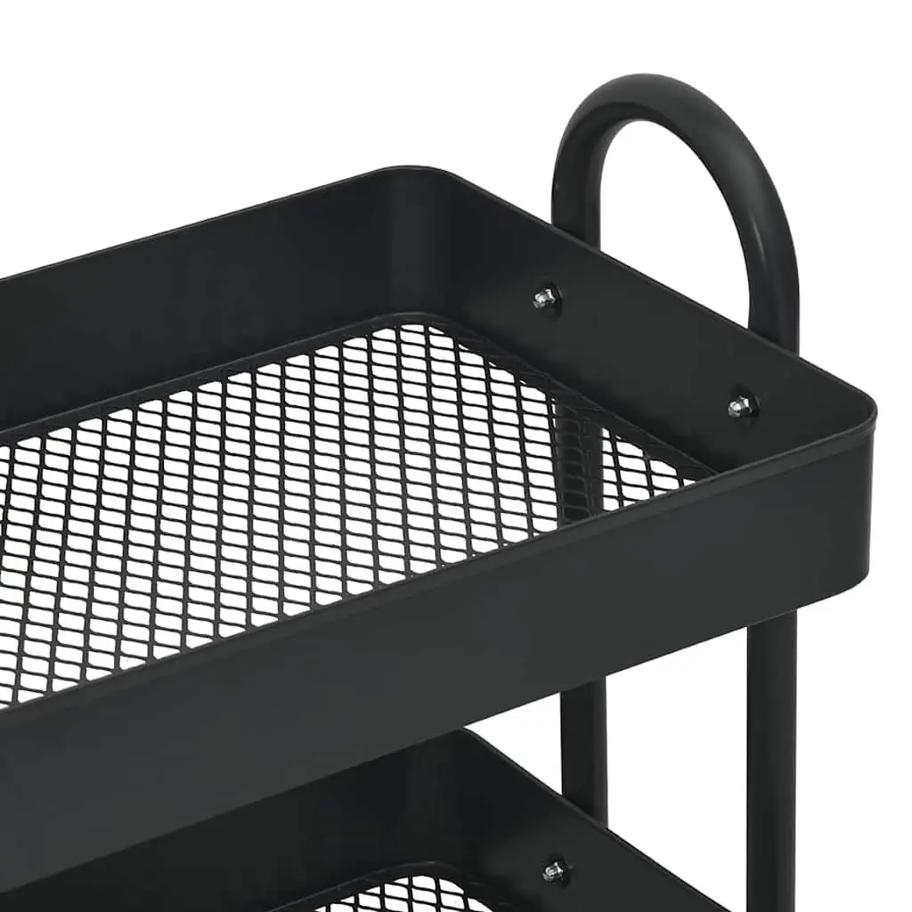 3-Tier Storage Trolley Kitchen Office Organiser Black Steel Mobile Cart