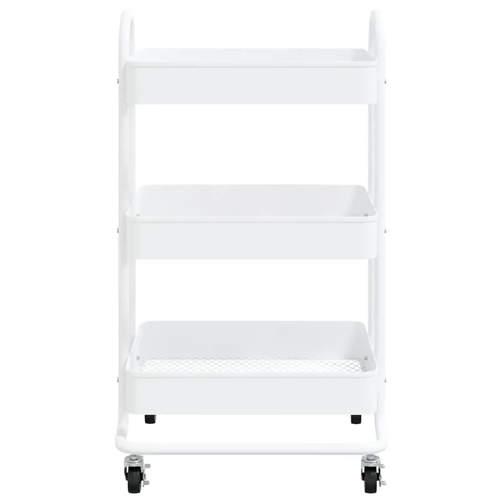 White Steel 3 Tier Trolley Mobile Cart Kitchen Office Organiser with Wheels 43x34x79cm