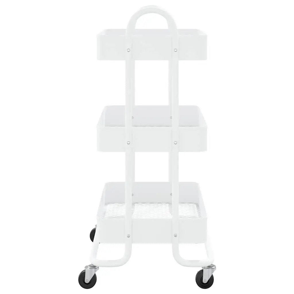 White Steel 3 Tier Trolley Mobile Cart Kitchen Office Organiser with Wheels 43x34x79cm