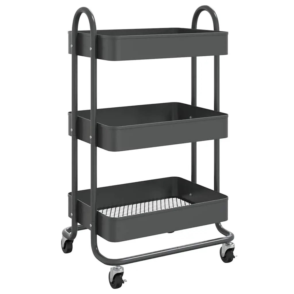 3-Tier Storage Trolley Anthracite Steel Kitchen Office Organiser Mobile Cart