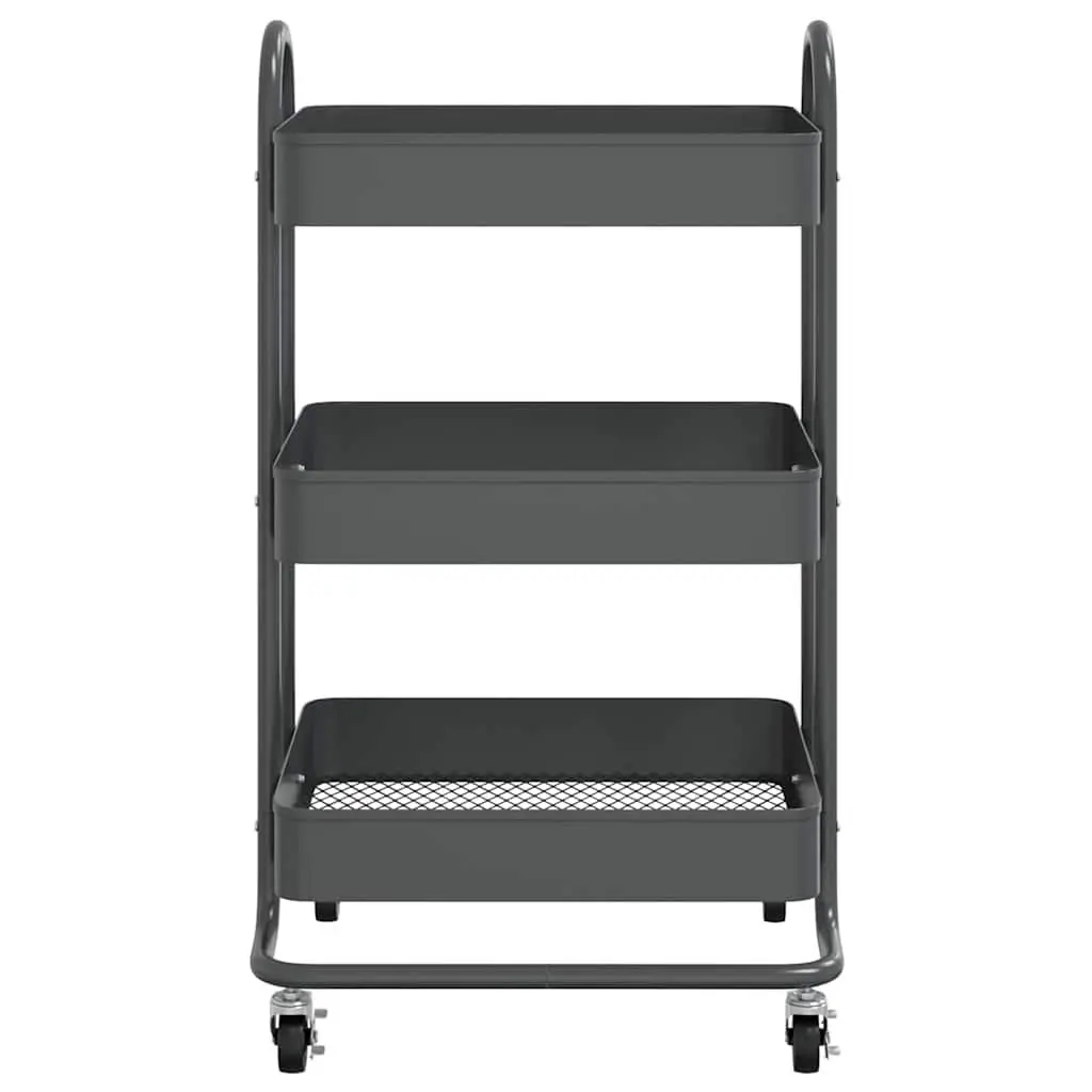 3-Tier Storage Trolley Anthracite Steel Kitchen Office Organiser Mobile Cart