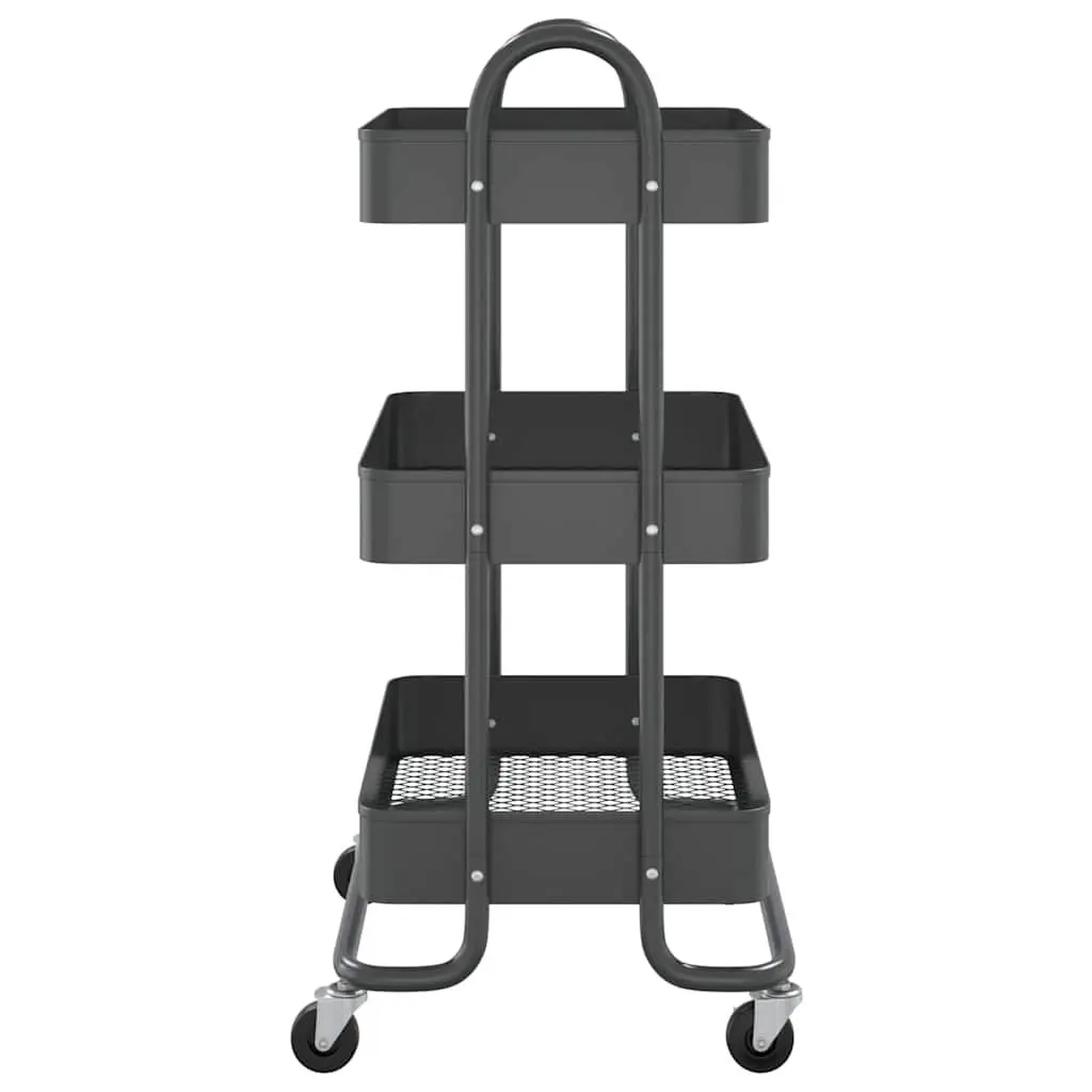 3-Tier Storage Trolley Anthracite Steel Kitchen Office Organiser Mobile Cart