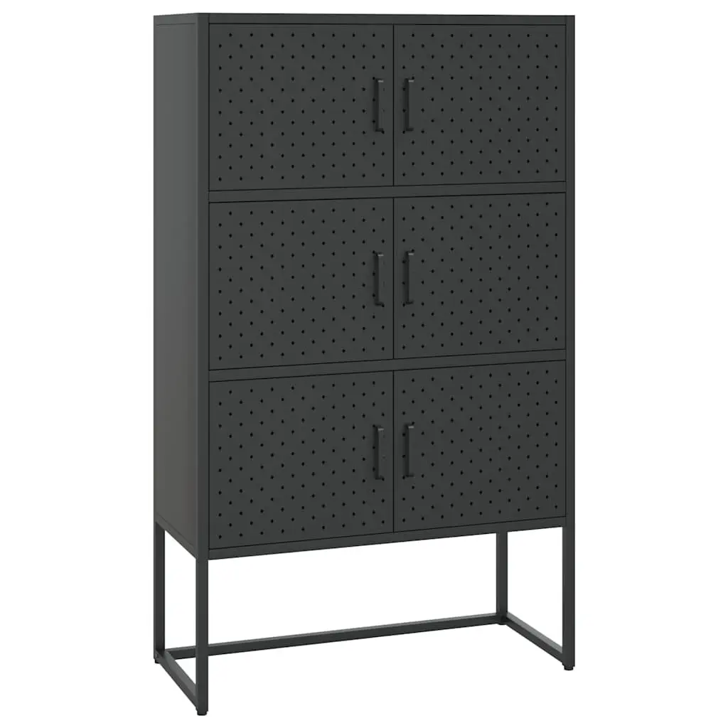 Storage Highboard Cabinet Black 6 Door Shelving Unit Cupboard Display Locker