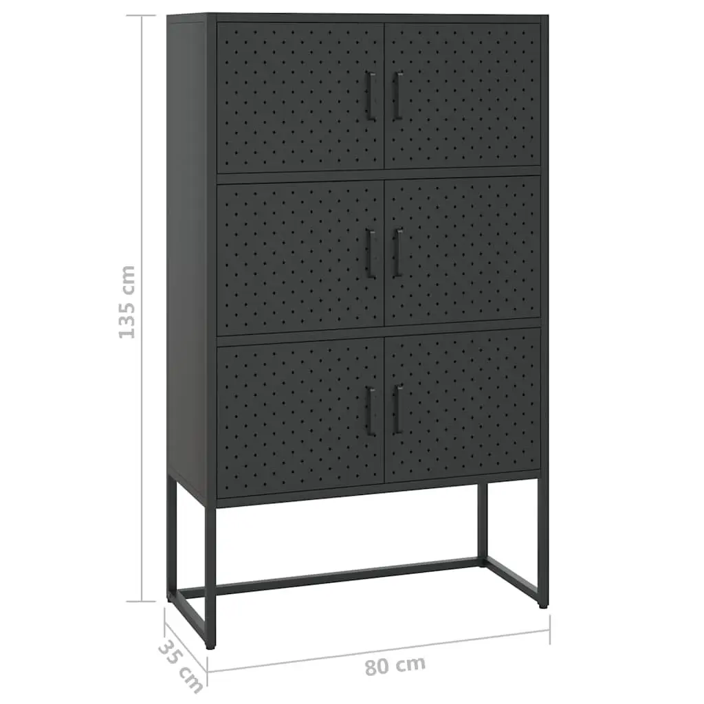 Storage Highboard Cabinet Black 6 Door Shelving Unit Cupboard Display Locker