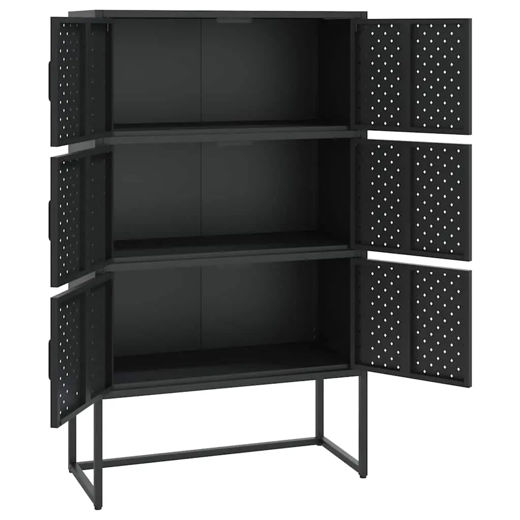 Storage Highboard Cabinet Black 6 Door Shelving Unit Cupboard Display Locker
