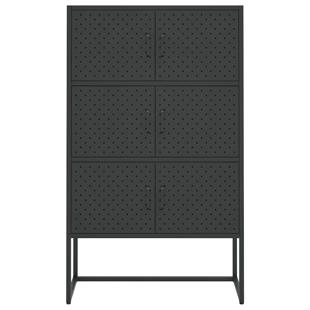 Storage Highboard Cabinet Black 6 Door Shelving Unit Cupboard Display Locker