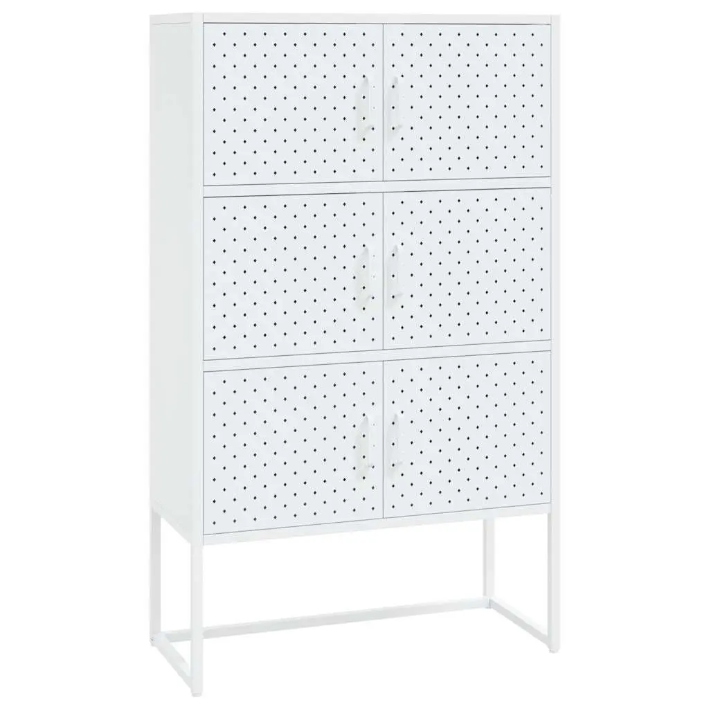 Storage Highboard Cabinet for Home 80W x 35D x 135H cm White Steel