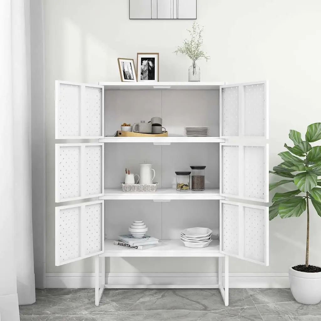 Storage Highboard Cabinet for Home 80W x 35D x 135H cm White Steel