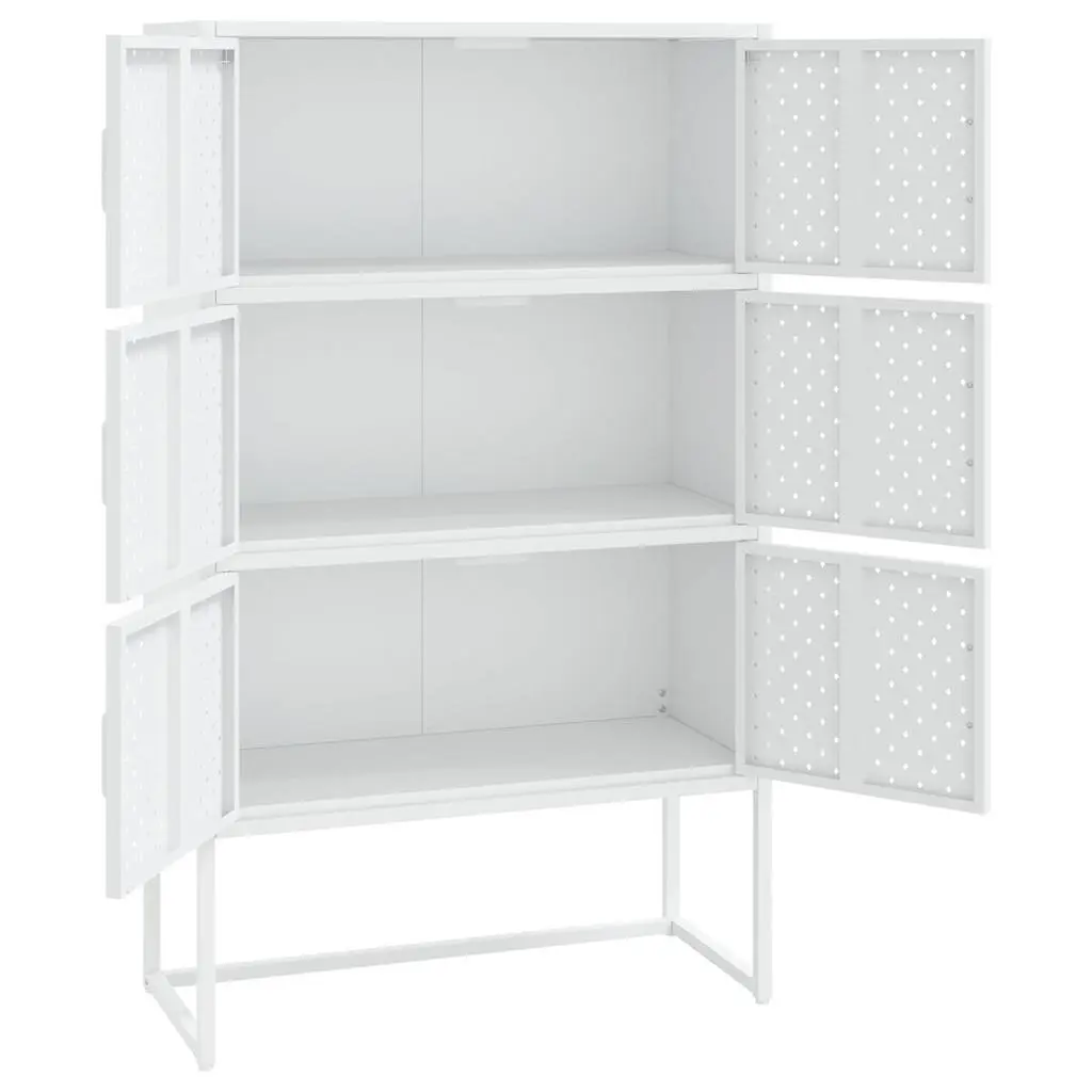 Storage Highboard Cabinet for Home 80W x 35D x 135H cm White Steel