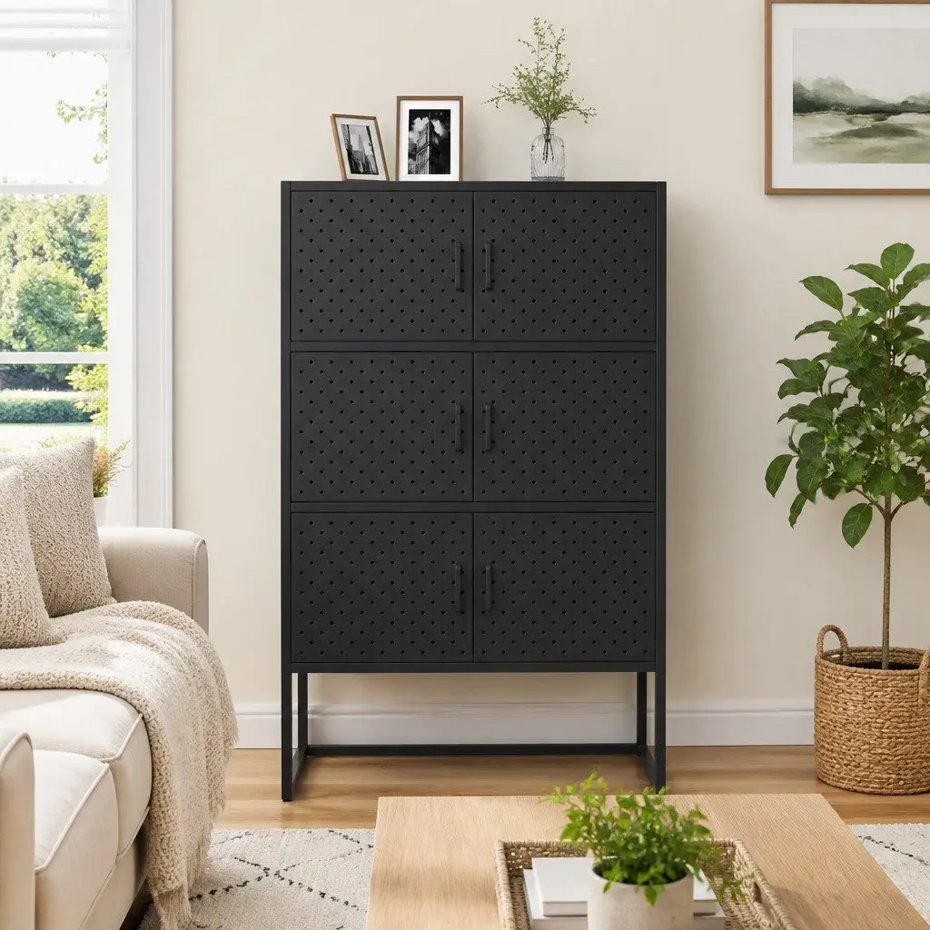 Highboard Storage Cabinet for Home 80 x 35 x 135 cm Anthracite 6 Door Display Unit