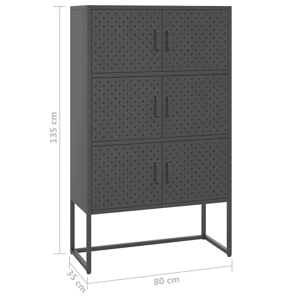 Highboard Storage Cabinet for Home 80 x 35 x 135 cm Anthracite 6 Door Display Unit