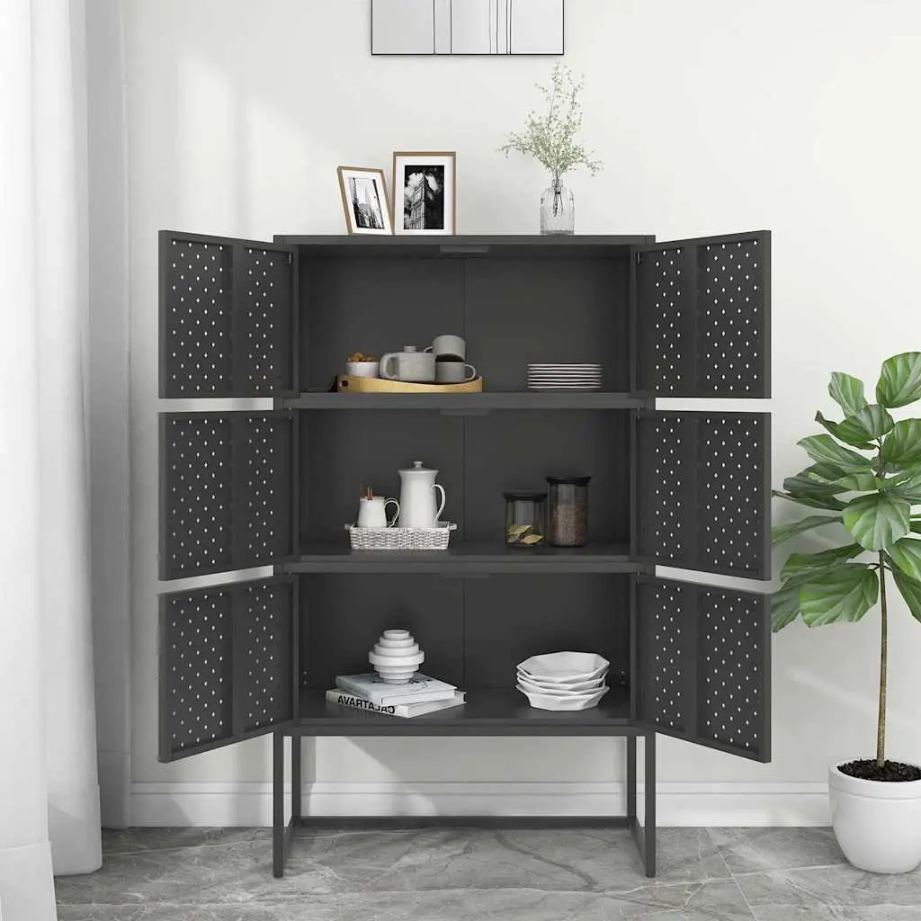 Highboard Storage Cabinet for Home 80 x 35 x 135 cm Anthracite 6 Door Display Unit