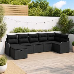 7-Piece Outdoor Sofa Set: Black Poly Rattan Design
