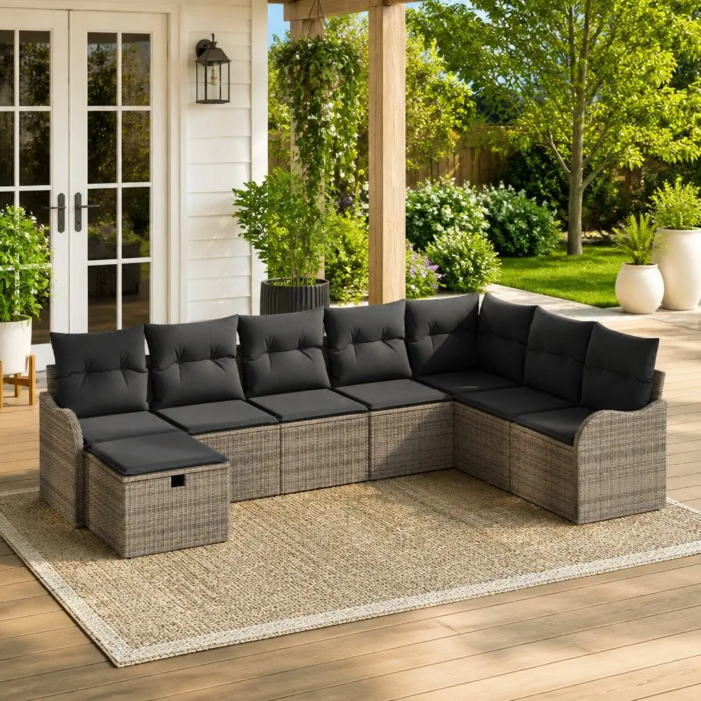 8-Piece Modular Grey Poly Rattan Sofa Set for Outdoors
