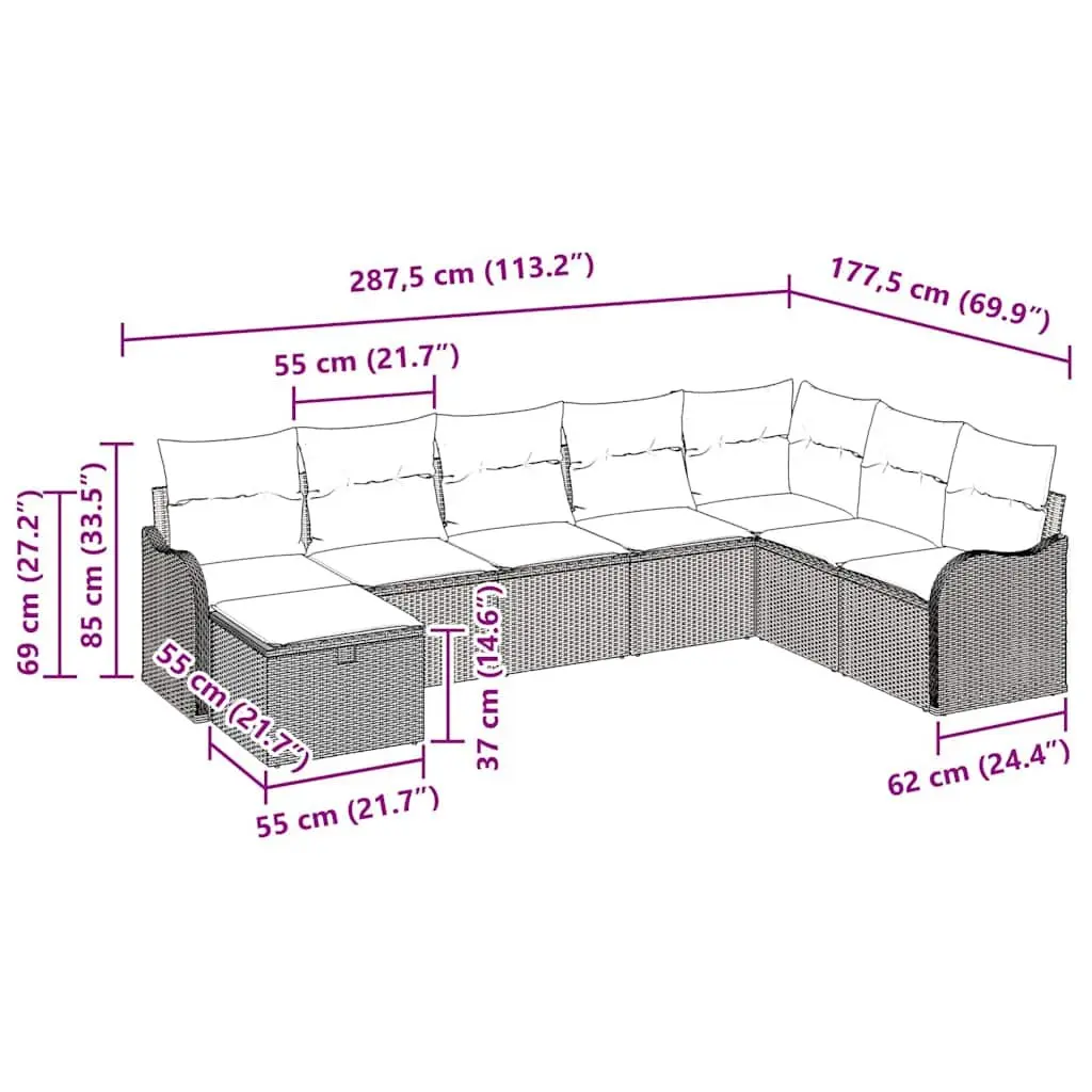 8-Piece Modular Grey Poly Rattan Sofa Set for Outdoors