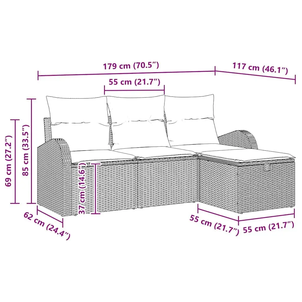Outdoor Sectional Sofa Set Garden Black 4 Pieces