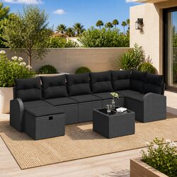 8-Piece Outdoor Sofa Set: Black Poly Rattan, Weather Resistant