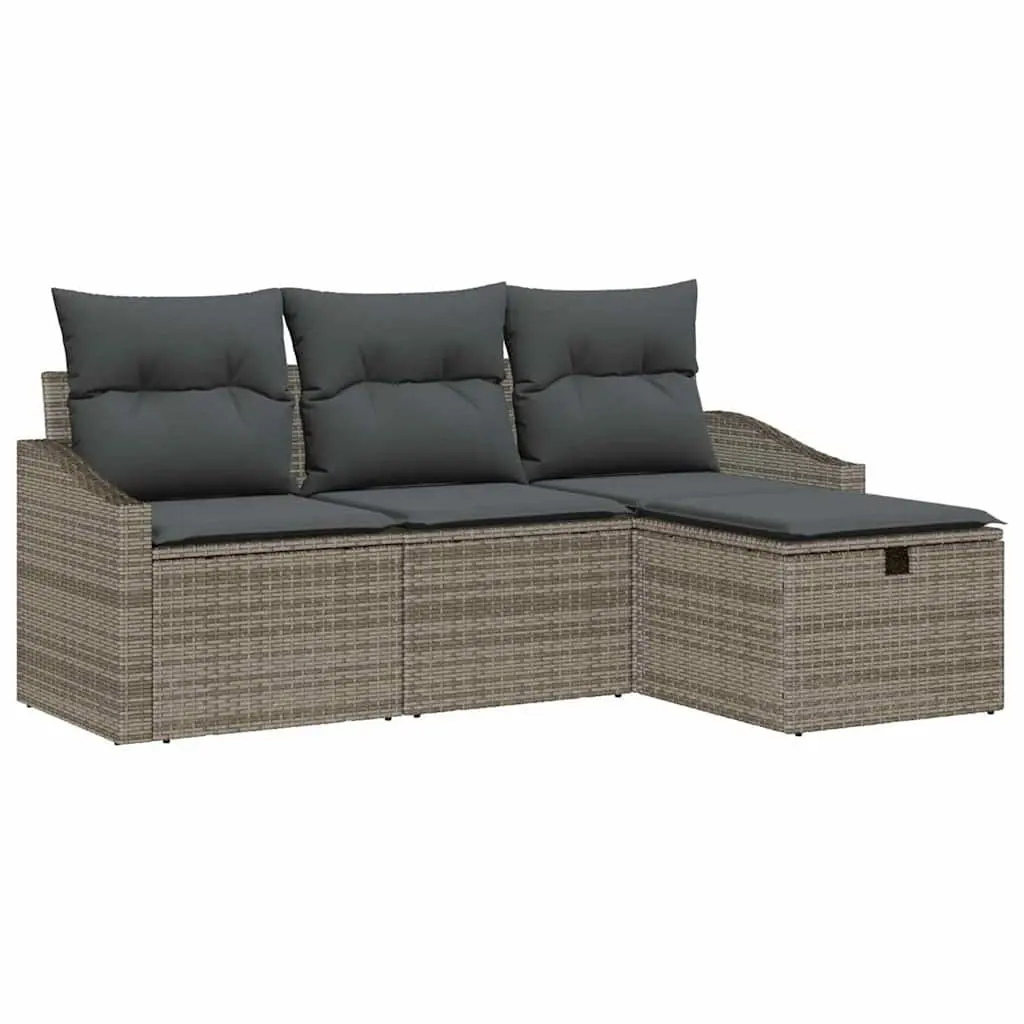 Outdoor Sofa Set for Garden 4 Piece Grey Poly Rattan with Storage