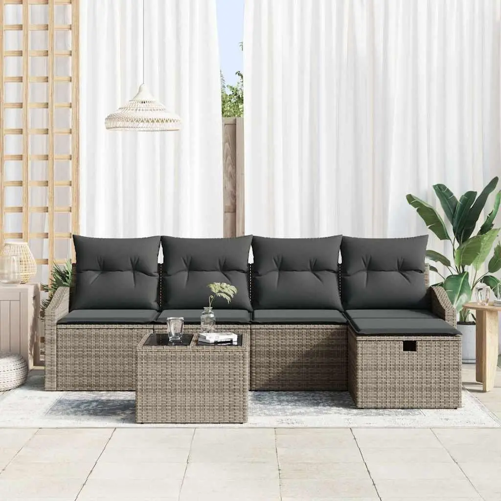 Garden Sofa Set with Storage Grey Poly Rattan Modular Outdoor Furniture Cushions