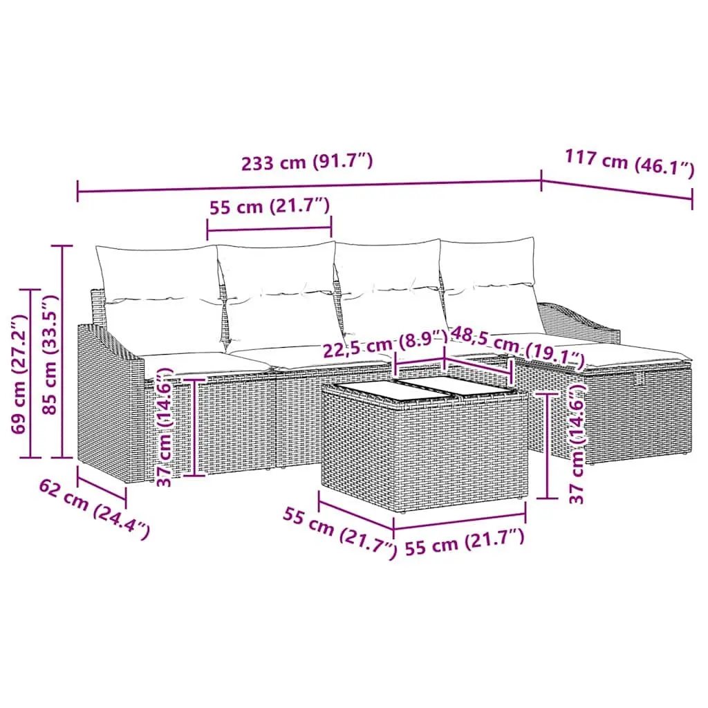 Garden Sofa Set with Storage Grey Poly Rattan Modular Outdoor Furniture Cushions