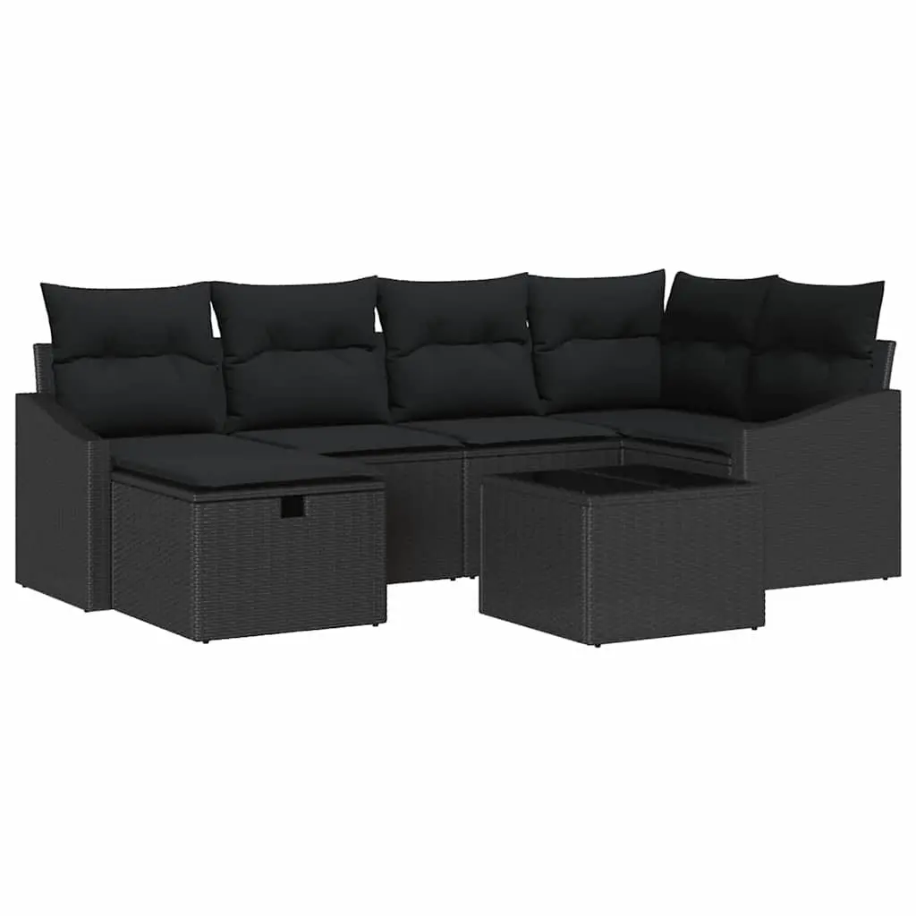 Outdoor Sofa Set with Storage Black Poly Rattan Garden Furniture Modular Seating