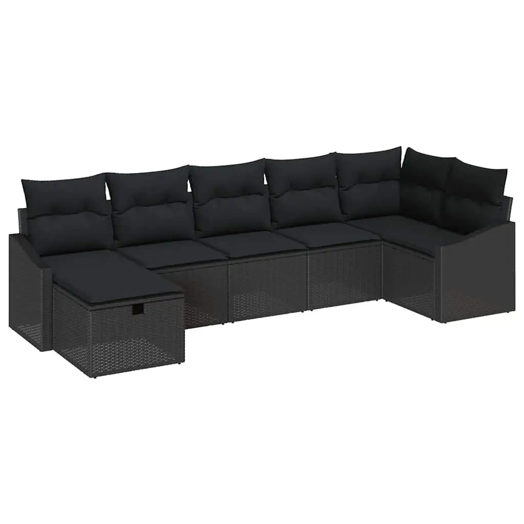 Outdoor Sofa Set with Storage Black Poly Rattan Garden Furniture Patio Seating