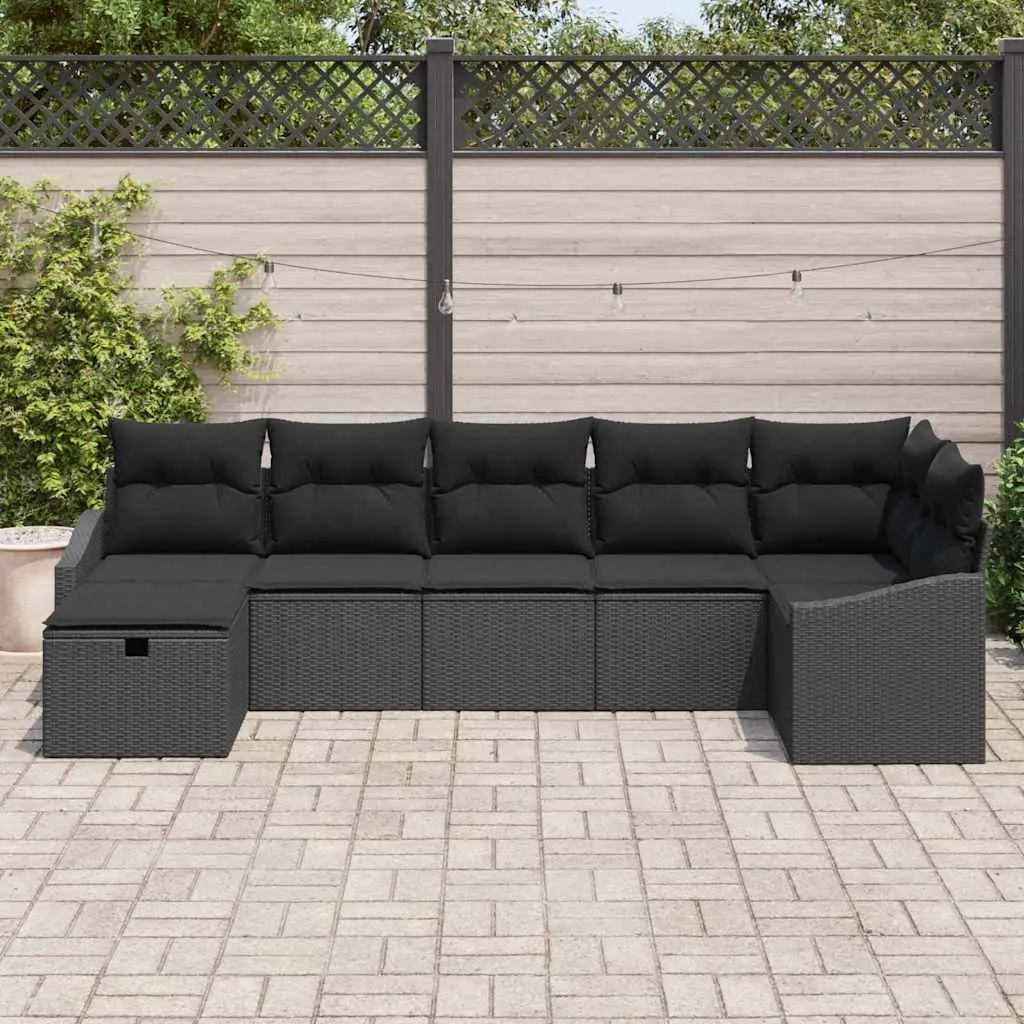 Outdoor Sofa Set with Storage Black Poly Rattan Garden Furniture Patio Seating