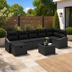 8-Piece Black Poly Rattan Outdoor Sofa Set with Storage