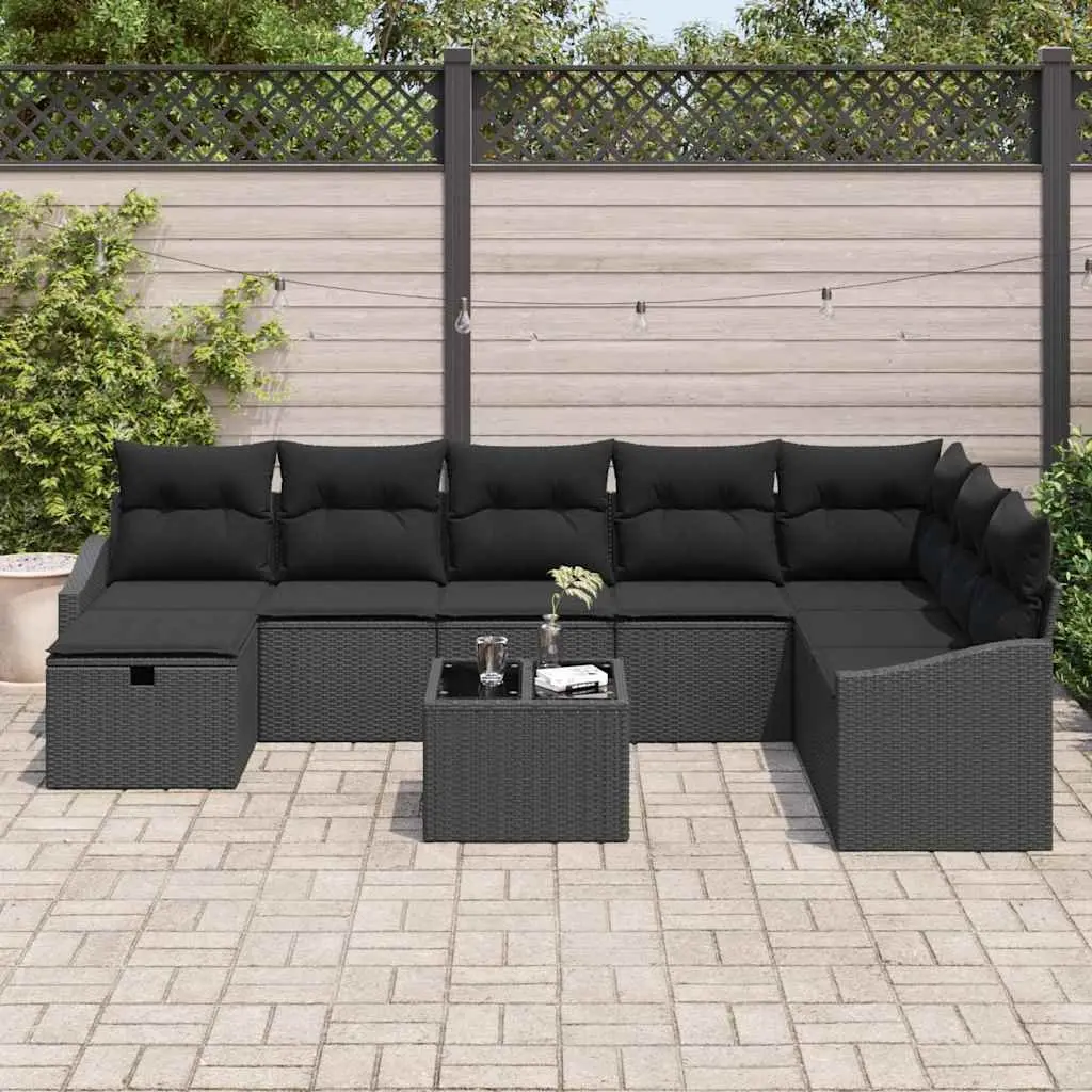 Outdoor Garden Sofa Set 9 Pieces Modular Black Poly Rattan Lounge Furniture
