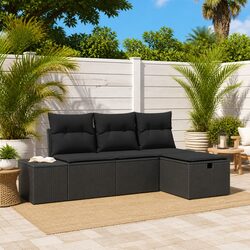 4-Piece Modular Sofa Set - Poly Rattan Black Design