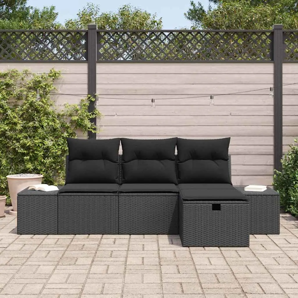 Modular Garden Sofa Set 4 Piece Outdoor Use Black Poly Rattan