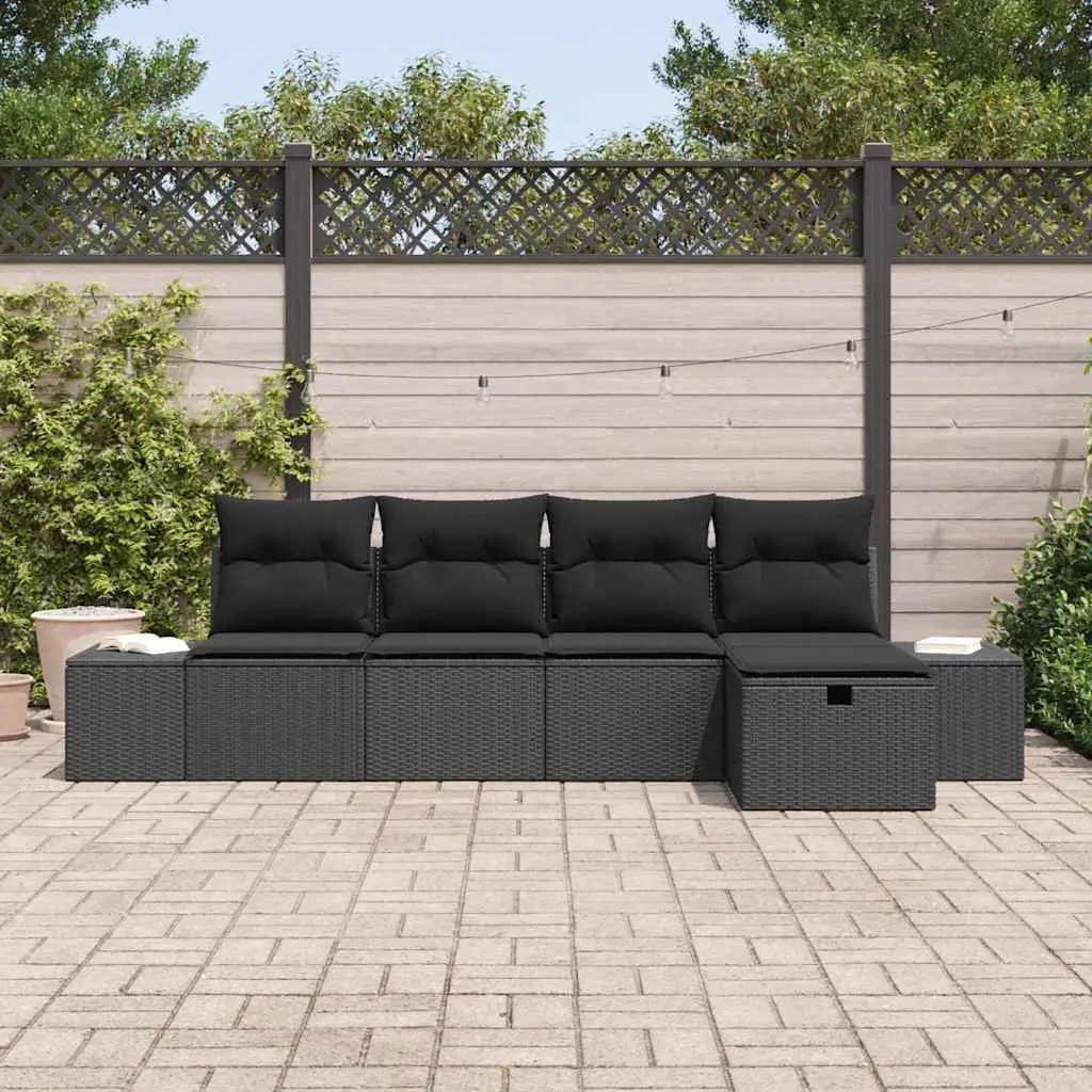 Garden Sofa Set Outdoor Furniture 5 Piece Black Modular Lounge with Cushions