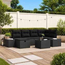 7 Pieces of Black Modular Garden Sofa with Cushions