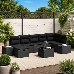 8-Piece Outdoor Sofa Set: Poly Rattan & Steel Construction